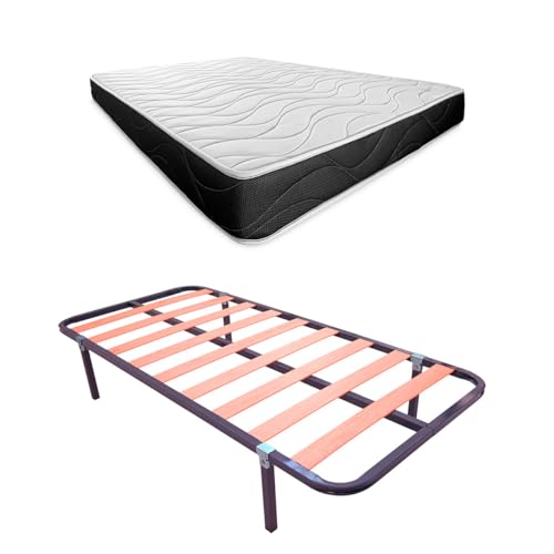 Somnia Descanso Komplettes Bett mit wendbarer Bombay-Matratze + Lattenrost Basic mit 4 Klemmbeinen, 105 x 190 cm von Somnia Descanso