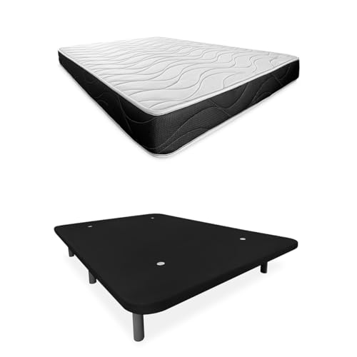 Somnia Descanso Komplettes Bett mit wendbarer Bombay-Matratze + extra verstärkter Polsterboden mit 6 zylinderförmigen Metallbeinen, 135 x 190 cm, Schwarz Somnia Descanso Komplettes Bett mit wendbarer Bombay-Matratze + extra verstärkter Polsterboden mit 6 zylinderförmigen Metallbeinen, 135 x 190 cm, Schwarz von Somnia Descanso