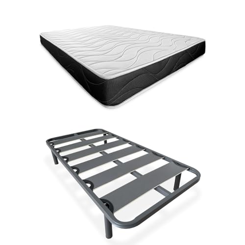 Somnia Descanso Komplettes Bett mit wendbarer Bombay-Matratze + verstärkter Lattenrost mit 4 zylindrischen Metallbeinen, 90 x 190 cm von Somnia Descanso