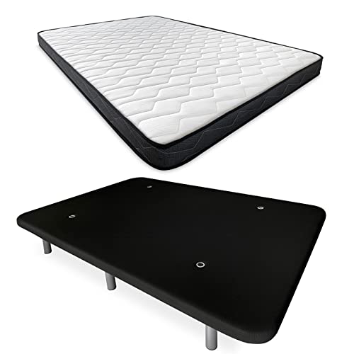Somnia Descanso - Komplettes Bett mit wendbarer Matratze und verstärktem Boden, Schwarz mit 6 Metallfüßen, 150 x 190 cm von Somnia Descanso