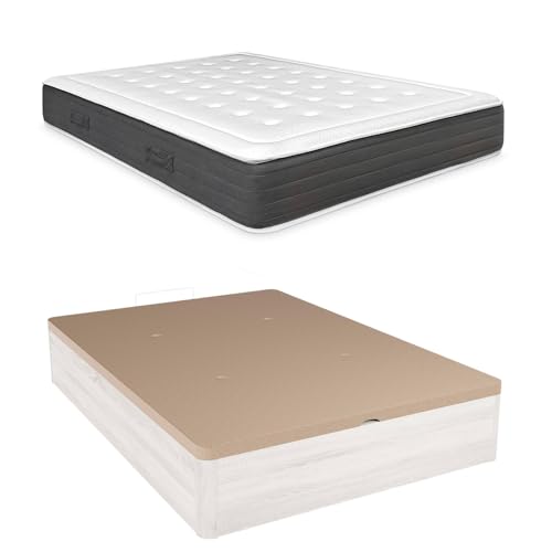 Somnia Descanso - Pack Kretische viskoelastische Matratze + klappbares Holzbett mit großer Kapazität | Farbe Polar 135 x 190 von Somnia Descanso