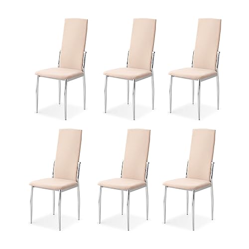 Somnia Descanso Packung mit 6 Polsterstühlen für Wohnzimmer, Esszimmer. Beige Modell Lya, Aluminium Kunstleder, 43 cm (Ancho) x 48 cm (Fondo) x 99,5 cm (Alto) von Somnia Descanso