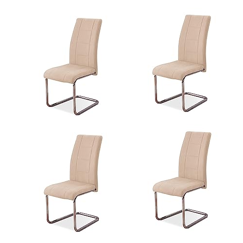 Somnia Descanso - Set mit 4 gepolsterten Stühlen für Wohnzimmer, Esszimmer, beige, mit verchromten Beinen, Modell Vera, Maße: 42,5 cm (Breite) x 52 cm (Tiefe) x 99 cm (Höhe) von Somnia Descanso