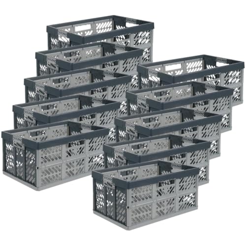 SomosTrade Klappbox 45L | Anthrazit-Grau | 54 x 28 x 37cm | mit Soft Touch Griffen | stabile Klappbox | Perfekte Aufbewahrung | (10 Klappboxen - Anthrazit-Grau) von SomosTrade