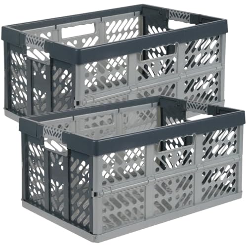 SomosTrade Klappbox 45L | Anthrazit-Grau | 54 x 28 x 37cm | mit Soft Touch Griffen | stabile Klappbox | Perfekte Aufbewahrung | (2 Klappboxen - Anthrazit-Grau) von SomosTrade