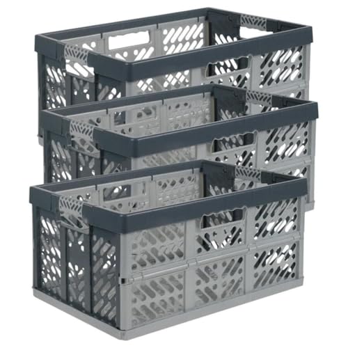 SomosTrade Klappbox 45L | Anthrazit-Grau | 54 x 28 x 37cm | mit Soft Touch Griffen | stabile Klappbox | Perfekte Aufbewahrung | (3 Klappboxen - Anthrazit-Grau) von SomosTrade