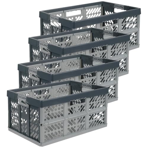 SomosTrade Klappbox 45L | Anthrazit-Grau | 54 x 28 x 37cm | mit Soft Touch Griffen | stabile Klappbox | Perfekte Aufbewahrung | (4 Klappboxen - Anthrazit-Grau) von SomosTrade