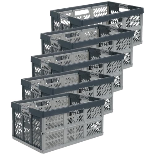 SomosTrade Klappbox 45L | Anthrazit-Grau | 54 x 28 x 37cm | mit Soft Touch Griffen | stabile Klappbox | Perfekte Aufbewahrung | (5 Klappboxen - Anthrazit-Grau) von SomosTrade