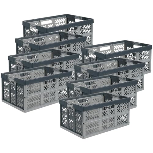SomosTrade Klappbox 45L | Anthrazit-Grau | 54 x 28 x 37cm | mit Soft Touch Griffen | stabile Klappbox | Perfekte Aufbewahrung | (8 Klappboxen - Anthrazit-Grau) von SomosTrade