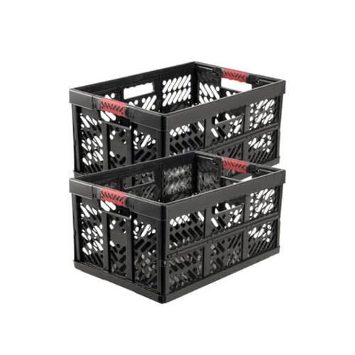 SomosTrade Klappbox 45L | Graphit - Rot | 54 x 28 x 37cm | mit Soft Touch Griffen | stabile Klappbox | Perfekte Aufbewahrung | (2 Klappbox - Graphit Rot) von SomosTrade