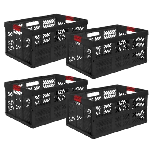 SomosTrade Klappbox 45L | Graphit - Rot | 54 x 28 x 37cm | mit Soft Touch Griffen | stabile Klappbox | Perfekte Aufbewahrung | (4 Klappbox - Graphit Rot) von SomosTrade