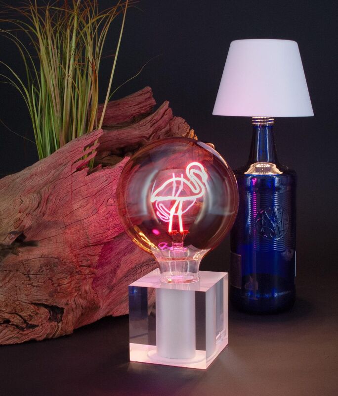 Sompex Cubic Tischleuchte transparent mit Flamingo Filament Leuchtmittel von Sompex