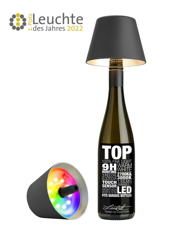Sompex Top 2.0 anthrazit RGB Akkuleuchte Flaschenaufsatz von Sompex