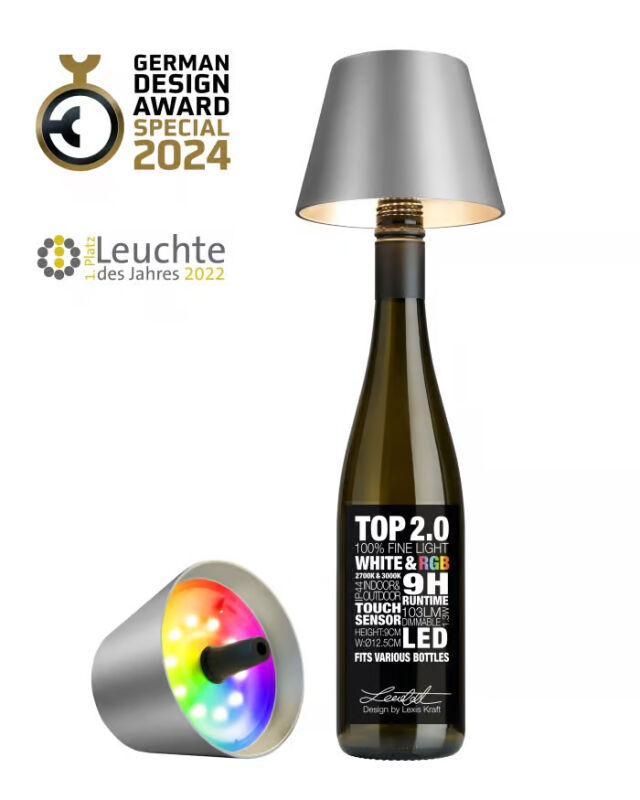 Sompex Top 2.0 graphit RGB Akkuleuchte Flaschenaufsatz von Sompex