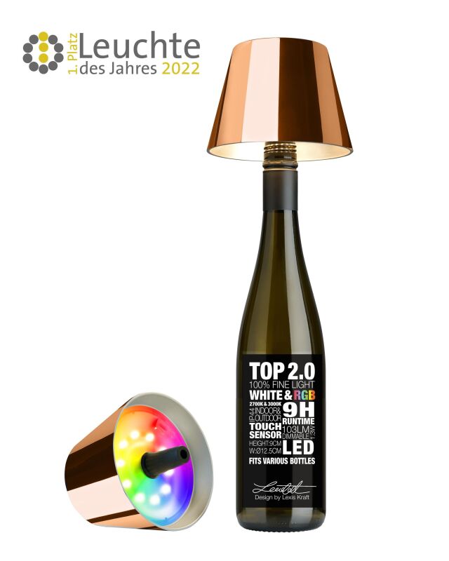 Sompex Top 2.0 kupfer RGB Akkuleuchte Flaschenaufsatz von Sompex