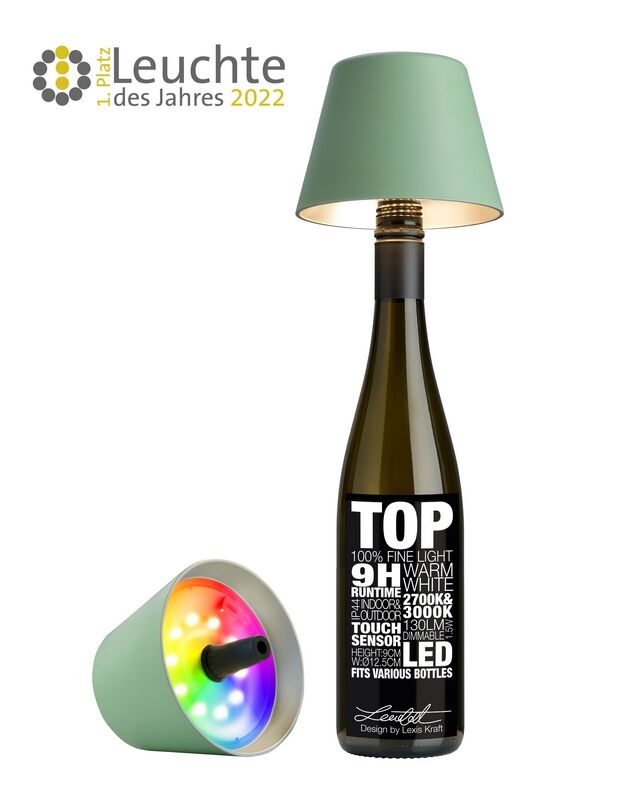 Sompex Top 2.0 oliv RGB Akkuleuchte Flaschenaufsatz von Sompex