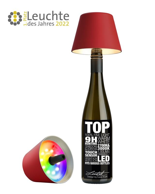 Sompex Top 2.0 rot RGB Akkuleuchte Flaschenaufsatz von Sompex