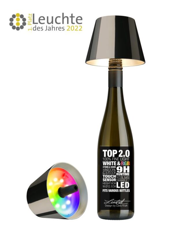 Sompex Top 2.0 space grau RGB Akkuleuchte Flaschenaufsatz von Sompex
