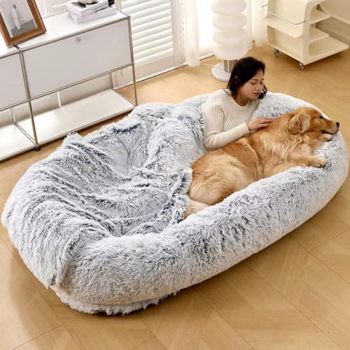 Hundebett für Menschen und Erwachsene, Flauschiges riesiges Hundebett in Menschengröße für Haustiere mit stützender Schaumstoffmatte und wasserdichtem Innenfutter(Gray) von Somsiwey