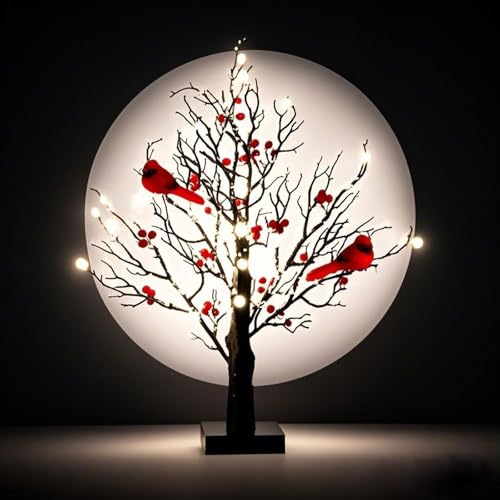 Leuchtender Kardinalbaum im Vintage-Stil, mehrjährig, 53,3 cm, Vintage-LED-Dekor für Weihnachten, Halloween, Tisch und Zuhause von Somsiwey