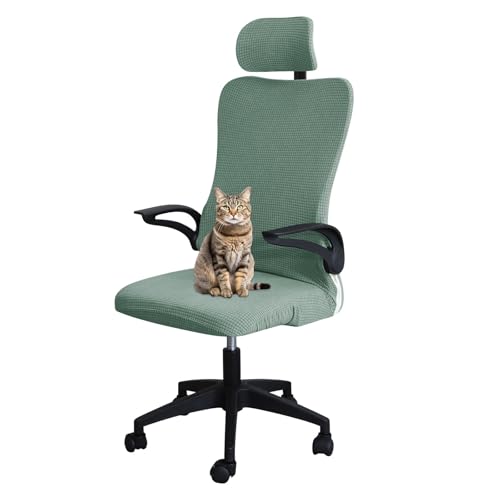 Somsiwey 2 Stück Bürostuhlbezüge, Stretch-Computerstuhlbezug mit Kopfstützenbezug, abnehmbare, drehbare Stuhlhussen für das Esszimmer im Büro(Green) von Somsiwey