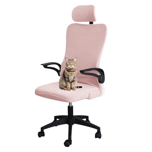 Somsiwey 2 Stück Bürostuhlbezüge, Stretch-Computerstuhlbezug mit Kopfstützenbezug, abnehmbare, drehbare Stuhlhussen für das Esszimmer im Büro(Pink) von Somsiwey