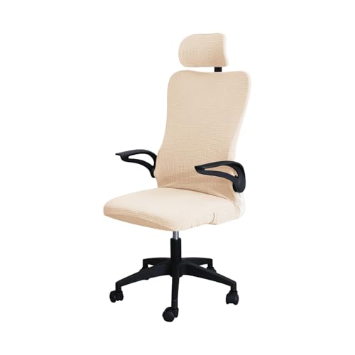Somsiwey Bürostuhlbezug mit Kopfstützenbezug, 2 Stück Stretch-Computerstuhlbezüge Abnehmbare drehbare Stuhlhussen für Büro-Chefsessel(Beige) von Somsiwey