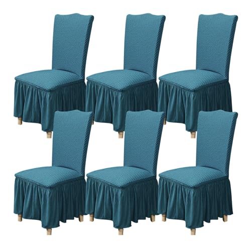 Somsiwey Stuhlhussen für Esszimmerstühle mit Rock, Plüsch-Stuhlhusse, Abnehmbarer Parson-Stuhlschutz für Küche, Hochzeit, Hotels und Zeremonien(Blue, 6) von Somsiwey