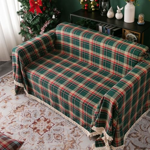 Weihnachtsgitter-Couchbezug, Sofabezug für Zweisitzer, verschleißfest, Schutzbezug für Haustiermöbel für Hunde, waschbarer Sofabezug(Green, 180 * 300cm) von Somsiwey
