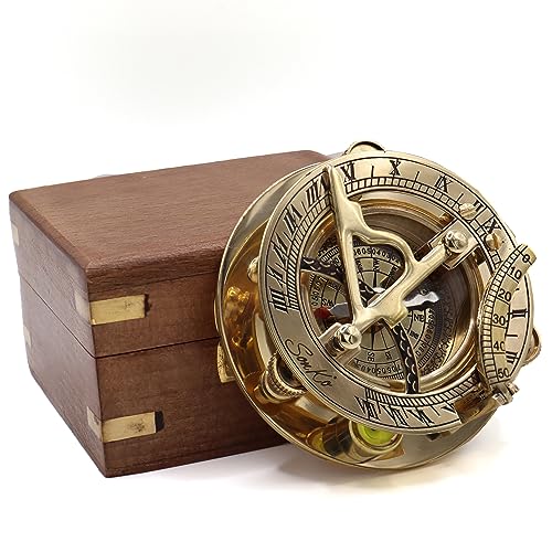 SonKo® Kompass antik Optik Sonnenuhr Kompass personalisiert – nautischer funktionsfähige Maritime Deko aus Messing inkl. Etui und Gebrauchsanweisung. Konfirmation Geschenk (Mit Personalisierung) von SonKo