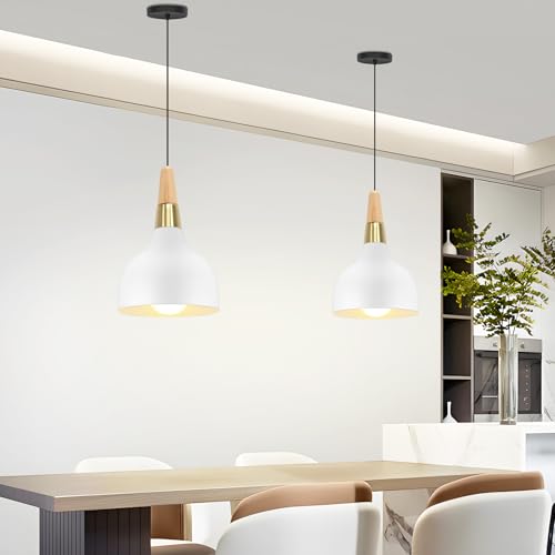SonPen Pendelleuchte Esstisch Skandinavisch, Hängelampe E27 Kegelförmige mit Metall und Holz, Hängeleuchte Modern, Esszimmerlampe/Deckenlampe Flur/Lampe Küche/Hängelampe Schlafzimmer, Ø 15 cm Weiß von SonPen