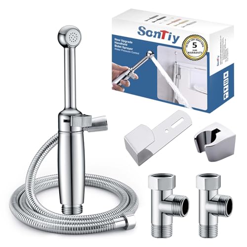 Messing Bidet Handbrause Set, SonTiy Toilette Bad Bidet Aufsatz Waschen Duschkopf mit Einstellbarem Druck &Halterung, Schlauch Chrom Bidet Armaturen für WC, Persönliche Hygiene&Windelreinigung von SonTiy