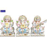 9-Zoll-statue Aus Kultiviertem Marmor Laxmi Ganesh Saraswati, Idole, Lakshmi Murti, Religiöse Moorti-Hindu-Gottstatue, Heimdekoration von SonaExportsIN