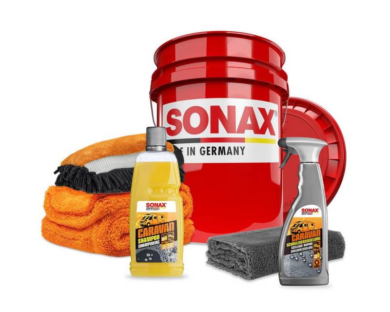 Sonax Reinigungs-Set SONAX Caravan Sets, inkl. Waschhandschuh, Trockentuch, Wascheimer, Schnellversiegelung von Sonax