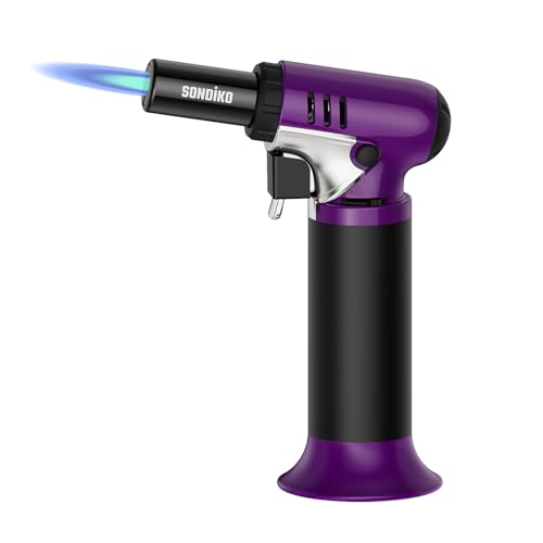 Sondiko Butanbrenner mit Brennstoffanzeige S907, Nachfüllbarer Lötbrenner mit einstellbarer Flamme zum Schweißen, Kunstharz, Industrie, Lila & Schwarz (Butan Nicht Inbegriffen) von Sondiko
