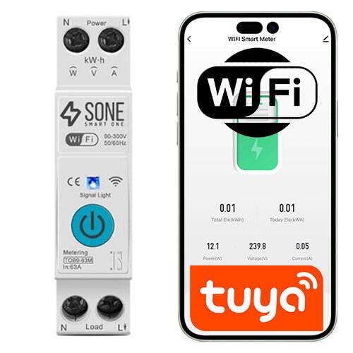 Sone Smart One WiFi Relais 16A 1P mit Metering, Zeitmessung und Sprachsteuerung – Kompatibel mit Smart Life/Tuya, Alexa und Google Home. DIN FERNSTALTUNG von Sone Smart One