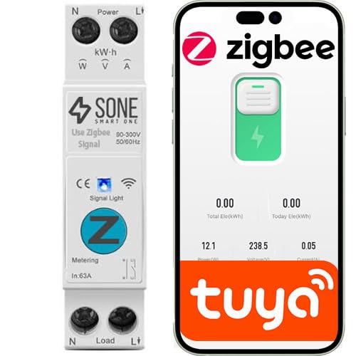 Sone Smart One Zigbee Hutschiene Relais 63A/16A – Strommessung – Schalter Aktor für DIN 35 – Kompatibel mit Tuya Smart Life & Zigbee2MQTT – Home Assistant von Sone Smart One