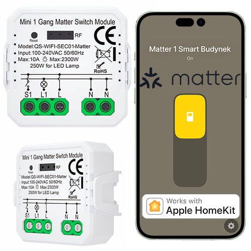Sone Smart One Matter Relais Schalter – WLAN Lichtschalter Unterputz 2300W – HomeKit Switch Kompatibel – Smart Home Relais 230V für LED – Timer, Szenen, Tuya, HomePod von Sone Smart One