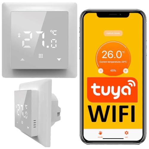Sone Smart One - Raumthermostat WLAN für Fußbodenheizung - Smartes Thermostat mit Tuya App - WiFi Thermostat Digital für Heizmatten/Folien, Wasserheizung, 16A Max, 86x86mm, Externer Sensor von Sone Smart One