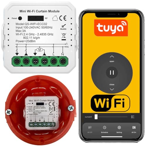 Sone Smart One Rolladenschalter Smart WLAN Unterputz – Alexa & Smart Life Steuerung – Rolladensteuerung mit Neutralleiter – Kompatibel mit RF433MHz – 3A/720W – Bluetooth – Kompakt – Smarthome rolladen von Sone Smart One