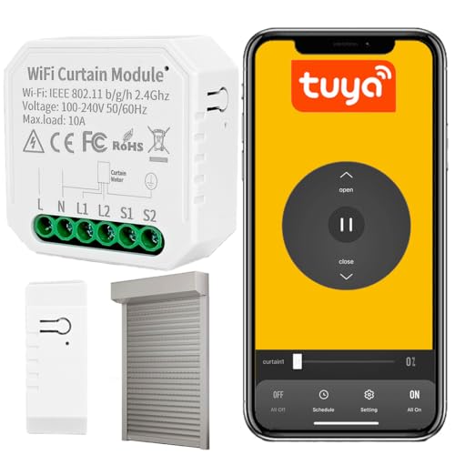 Sone Smart One Rolladenschalter Smart WLAN Unterputz – Rollo Jalousie Steuerung per App Tuya Smart Life – Zeitplan Szenen 10A – Smart Rolladensteuerung mit Neutralleiter –46x46x18mm- Alexa Google Home von Sone Smart One
