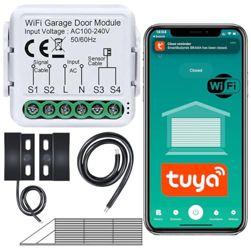 Sone Smart One Garagentoröffner WLAN – Kompatibel mit Tuya & Smart Life – Smart Nachrüsten – Steuerung per App & Sprache – 230V NO-Relais – Kompakt 39x39x20mm von Sone Smart One