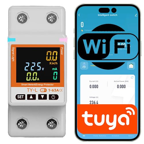Sone Smart One WLAN Hutschiene Schalter 63A – WiFi Stromzähler mit Zeitschaltuhr – App Steuerung (Tuya, Smart Life) – 13.000W/6.000W – Energiemessung, Schutz, LCD – Alexa Google kompatibel von Sone Smart One