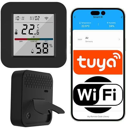 Sone Smart One WLAN Hygrometer – IR Blaster Ferndebedienung – Wifi Thermometer & Hygrometer – LCD Display, Temperatur & Feuchtigkeit, 10m Reichweite, TUYA/Smart Life App – 66x66x17mm von Sone Smart One