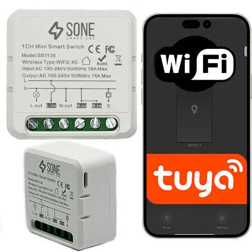 Sone Smart One WLAN Lichtschalter Modul – 1-Kanal Unterputz Relais, 3680W, Tuya/Smart Life, kompatibel mit Alexa & Google, App-Steuerung, Timer, Szenen von Sone Smart One