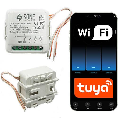 Sone Smart One WLAN Lichtschalter Modul 3-Kanal – Unterputz WiFi Relais für Tuya/Smart Life, 230V, 3x10A, Kompatibel mit Alexa, Google, Home Assistant, Timer, Szenen, Interlock-Funktion Sone Smart One WLAN Lichtschalter Modul 3-Kanal – Unterputz WiFi Relais für Tuya/Smart Life, 230V, 3x10A, Kompatibel mit Alexa, Google, Home Assistant, Timer, Szenen, Interlock-Funktion von Sone Smart One