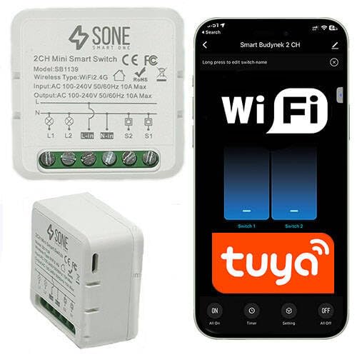 Sone Smart One WLAN Lichtschalter Smart Life Tuya – Sprachsteuerung mit Alexa/Google – 2-Kanal WiFi Relais 2x2300W – Unterputzmodul 42x42x18mm – Smart Home Schalter Sone Smart One WLAN Lichtschalter Smart Life Tuya – Sprachsteuerung mit Alexa/Google – 2-Kanal WiFi Relais 2x2300W – Unterputzmodul 42x42x18mm – Smart Home Schalter von Sone Smart One
