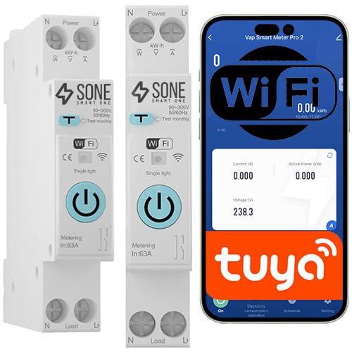 Sone Smart One WLAN Schalter Hutschiene 63A – WiFi Sicherungsautomat 16A, Energiezähler, Tuya & Smart Life, Sprachsteuerung Alexa/Google, Zeitschaltuhr, Schutzfunktionen von Sone Smart One