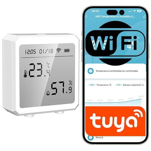 Sone Smart One WLAN Temperatur- & Luftfeuchtigkeitssensor Weiß mit LCD-Display, Tuya/Smart Life App, batteriebetrieben (3×AAA), Datenexport & Alarmfunktion von Sone Smart One