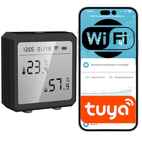 Sone Smart One WLAN Temperatur- & Luftfeuchtigkeitssensor mit LCD-Display, App Tuya/Smart Life, batteriebetrieben (3×AAA), Datenexport & Alarmfunktionen von Sone Smart One